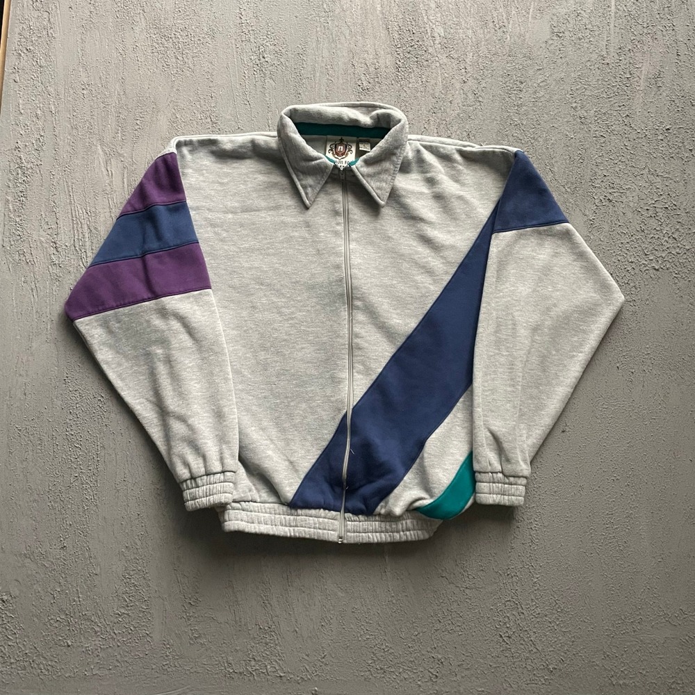 Vintage London Fog Colorblock Full Zip Sweatshirt Mens Large Grey 90s